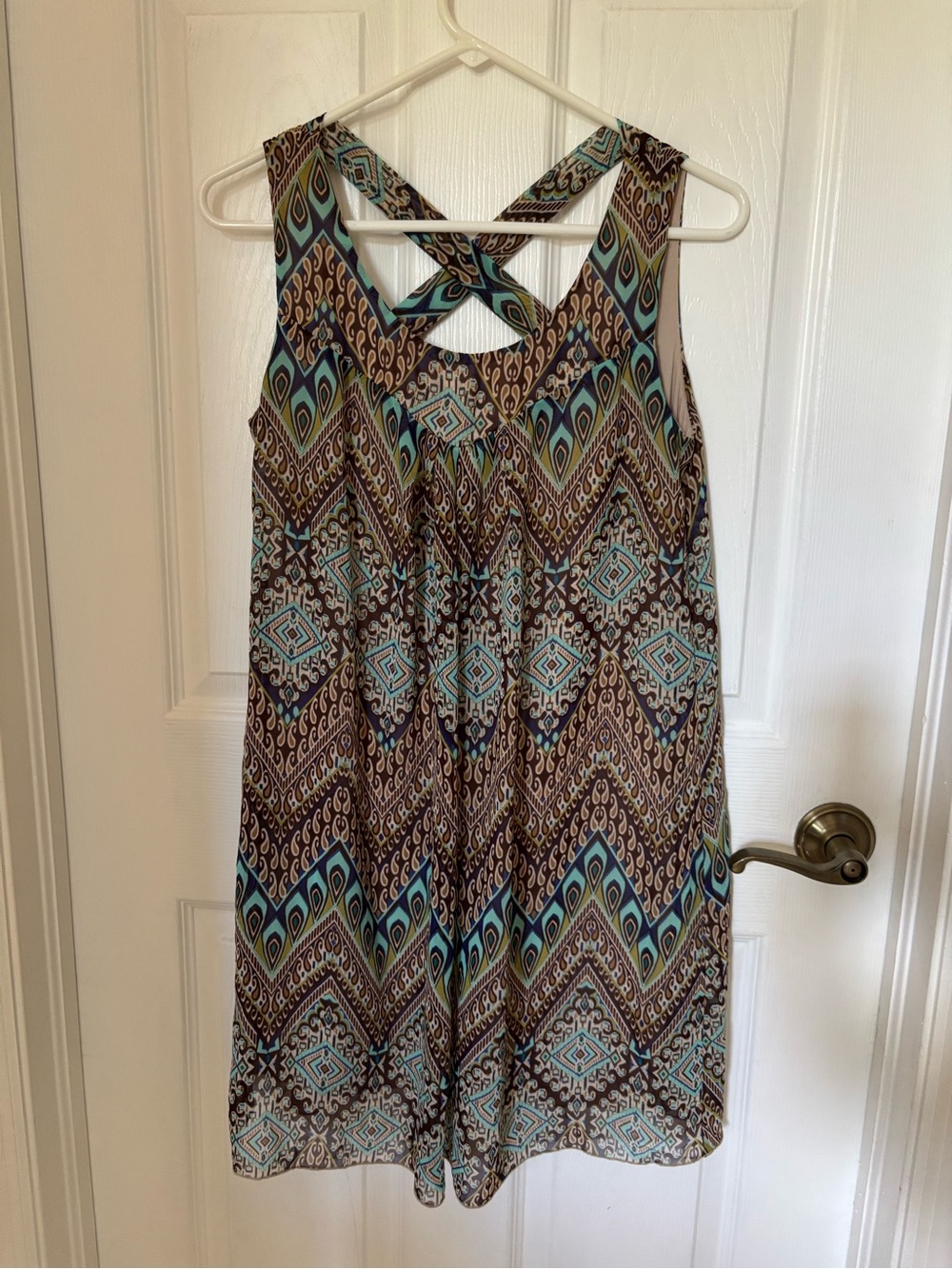 Enfocus Studio Brown and Teal Geometric Mini Dress